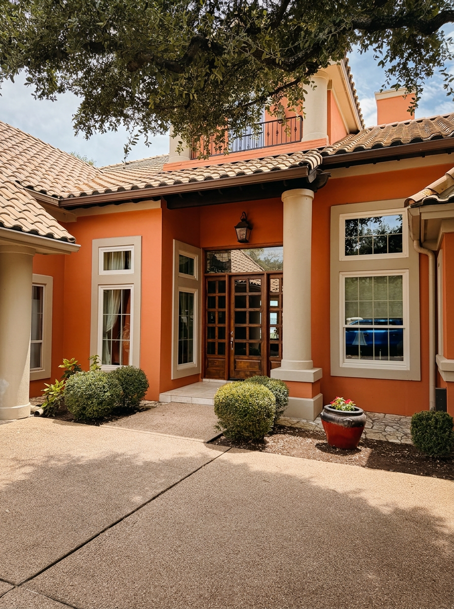 Luxury Mediterranean estate with French pane windows cleaned by Precise Panes in Austin, Texas